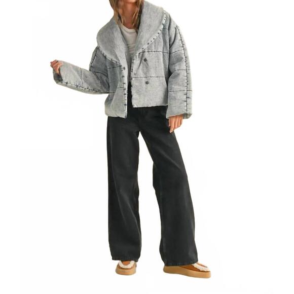 NEW MIOU MUSE quilted tie to close jacket in denim - Picture 4 of 5